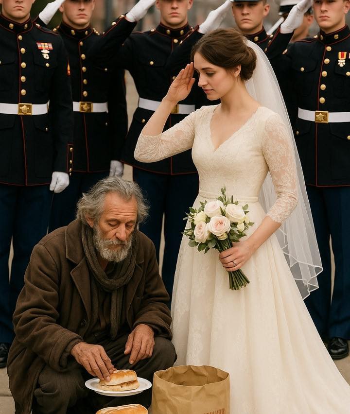 Durante 6 años, una joven panadera dejó comida caliente para un hombre sin hogar y tranquilo—¡sin nunca preguntarle su nombre! El día de su boda, llegaron 12 marines con uniforme completo… y ocurrió algo inesperado.