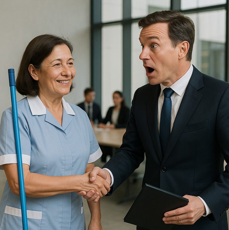 El director general descubrió que la señora de la limpieza dominaba nueve idiomas y de inmediato le ofreció un nuevo puesto.